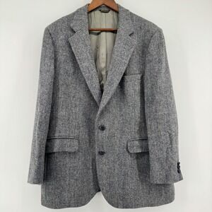 Harris Tweed Blazer Mens 42S? Grey Herringbone Wool Jacket‎ Scotland Vintage
